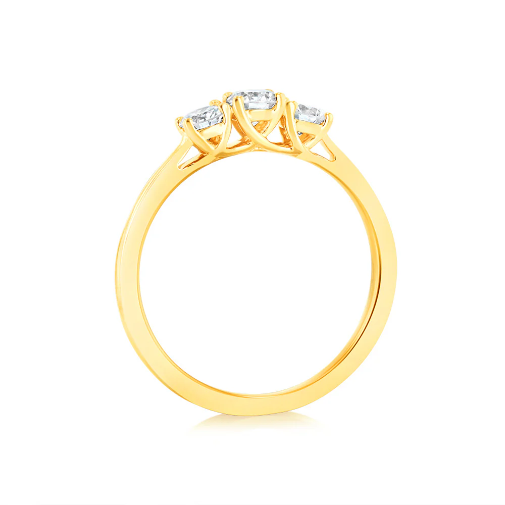 Luminesce Lab Grown 3 Diamond Trilogy Ring in 9ct Yellow Gold - Image 3