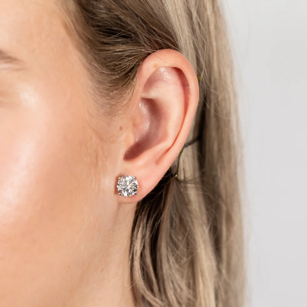 Luminesce Lab Grown 4 Carat ScrewbackSolitaire Diamond Stud Earrings in 14ct White Gold - Image 2