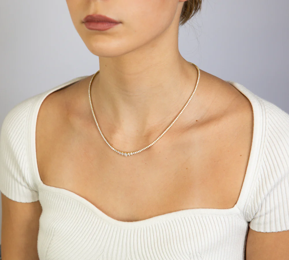 Luminesce Lab Grown 5 Carat Diamond Tennis Necklace in 9ct Yellow Gold - Image 7