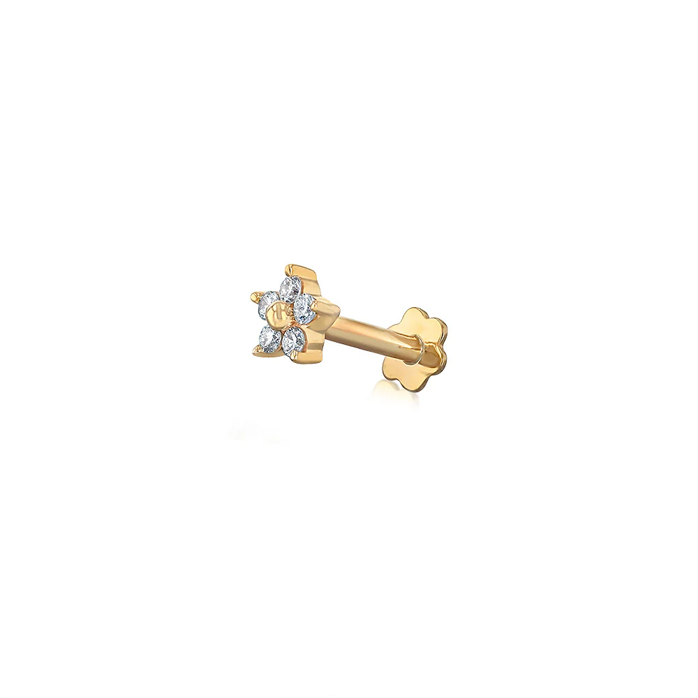Luminesce Lab Grown 5 Diamond Flower Single Flatback Earring in 9ct Yellow Gold - Image 2