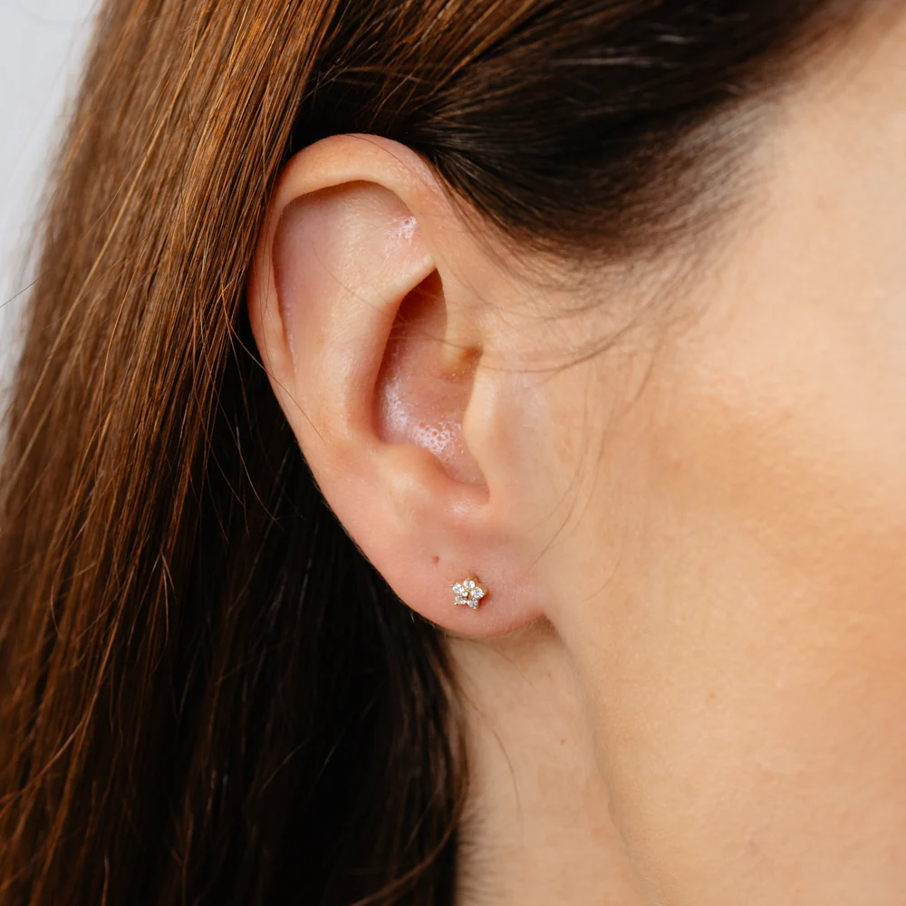 Luminesce Lab Grown 5 Diamond Flower Single Flatback Earring in 9ct Yellow Gold - Image 4