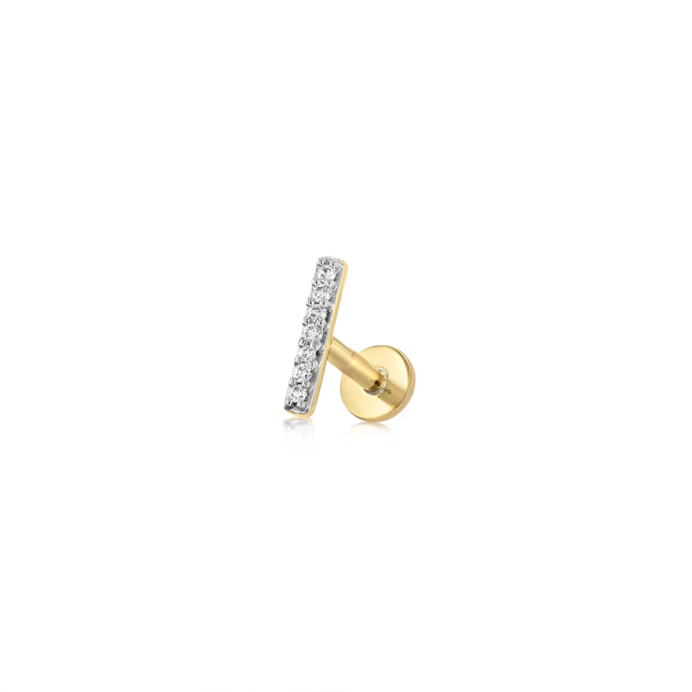 Luminesce Lab Grown 7 Diamond Bar Single Flatback Earring in 9ct Yellow Gold - Image 2