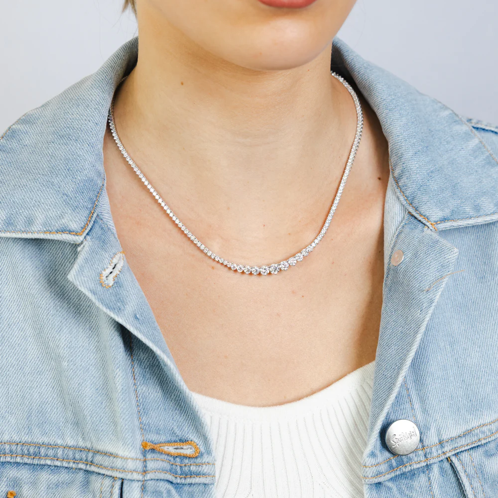 Luminesce Lab Grown 8.7 Carats Diamond Tennis Necklace in 10ct White Gold - Image 4