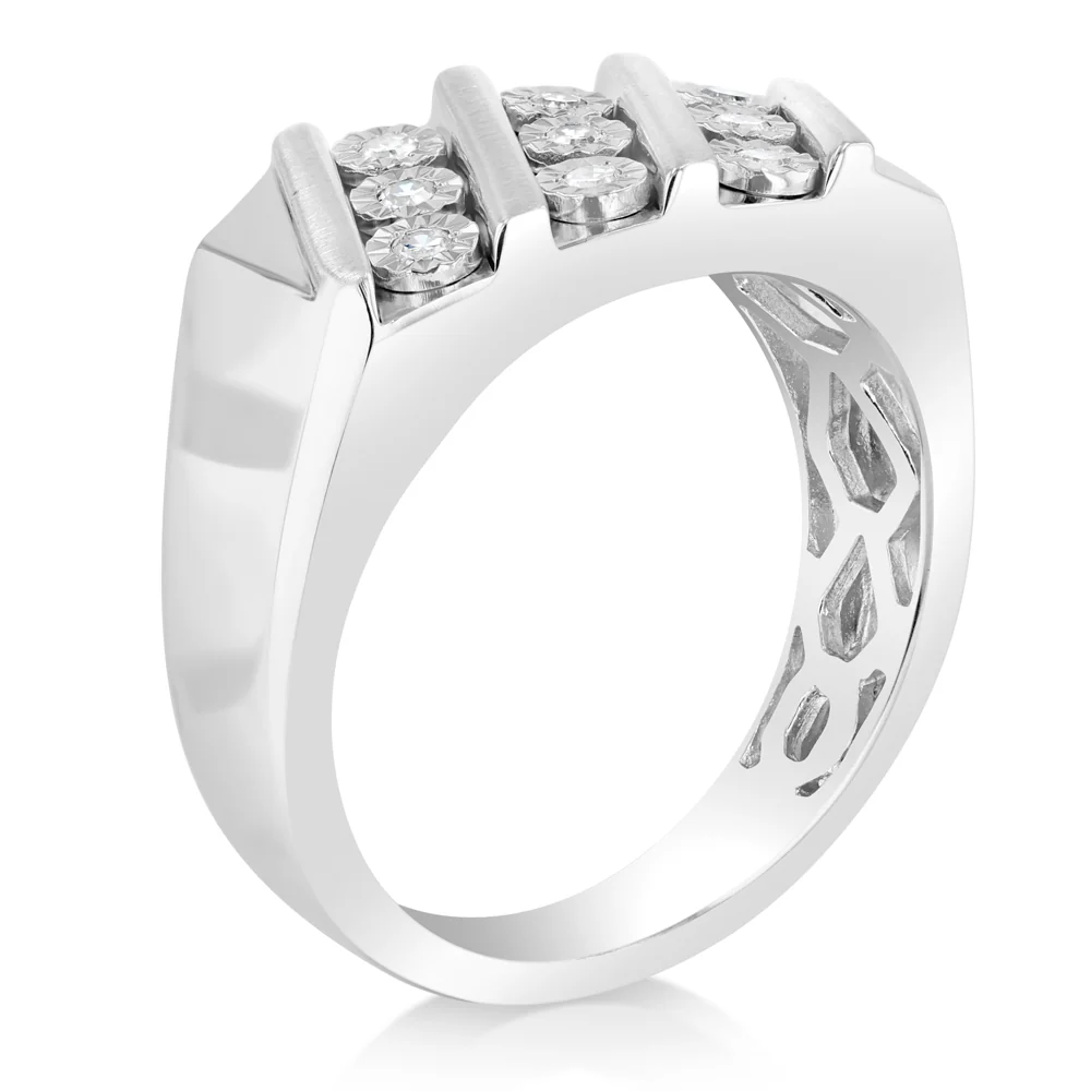 Luminesce Lab Grown 9 Diamond Channel Gents Ring in Sterling Silver - Image 3