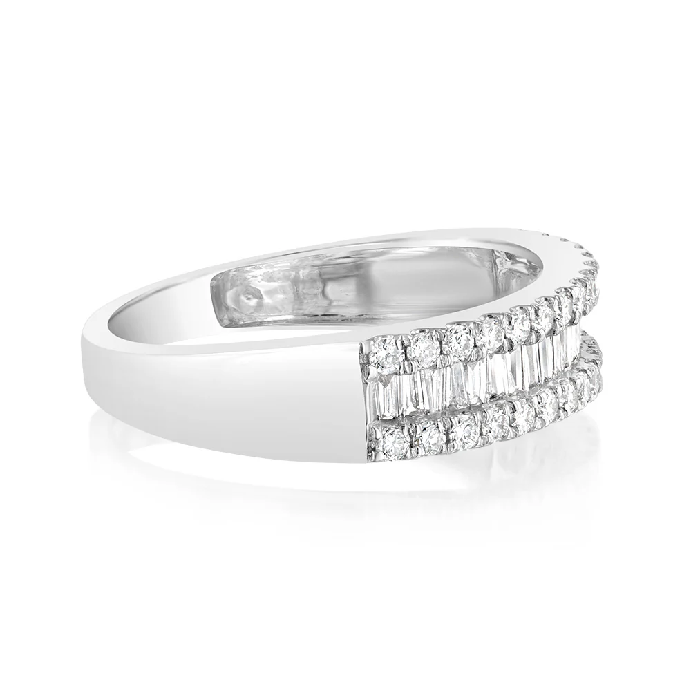 Luminesce Lab Grown 9ct White Gold 1/2 Carat Diamond Channel Set Ring with Baguette and Round Brilliant Diamonds - Image 2