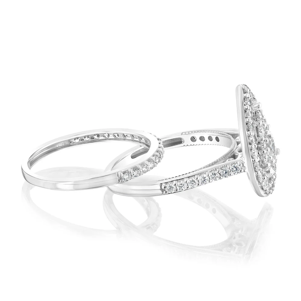 Luminesce Lab Grown 9ct White Gold 1.2 Carat Pear Shaped Bridal Set - Image 2