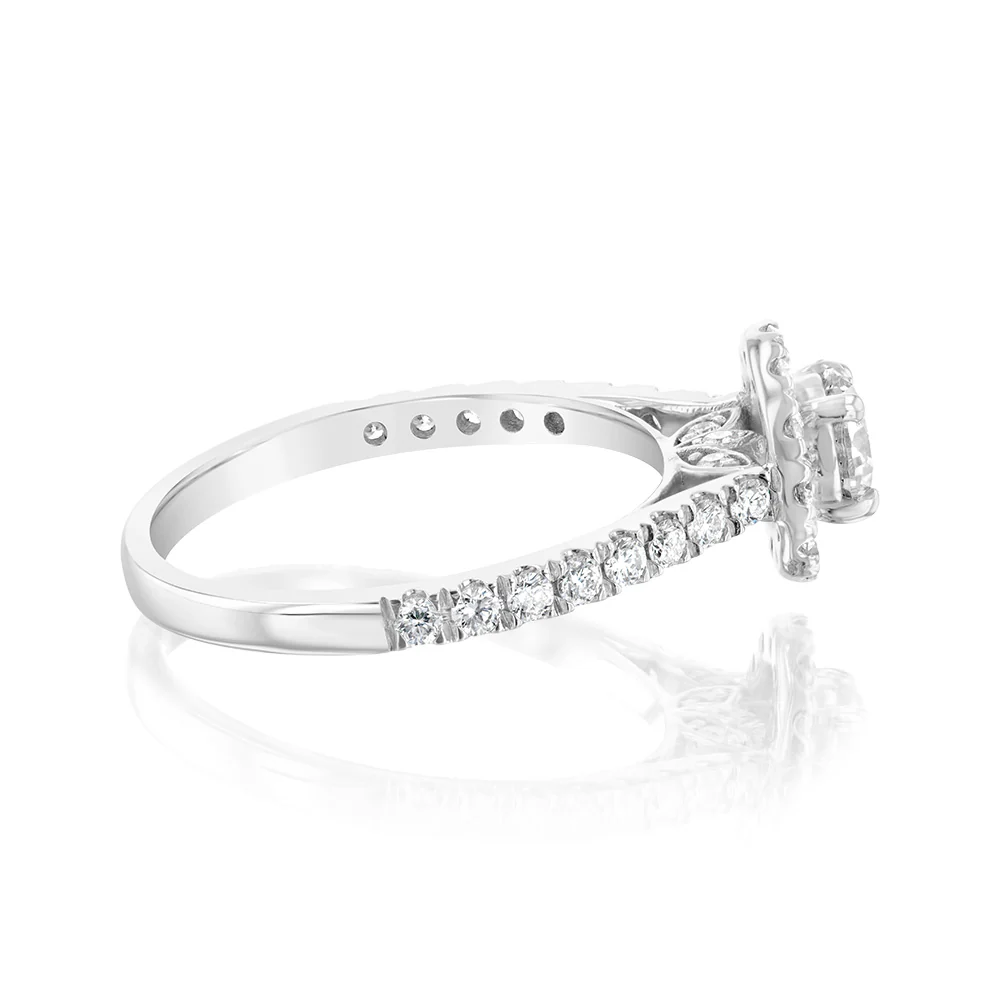 Luminesce Lab Grown 9ct White Gold 1 Carat Diamond Halo Solitaire Ring - Image 2