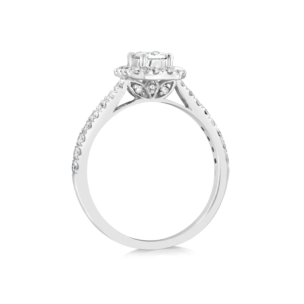 Luminesce Lab Grown 9ct White Gold 1 Carat Diamond Halo Solitaire Ring Emerald Centre Diamond - Image 3