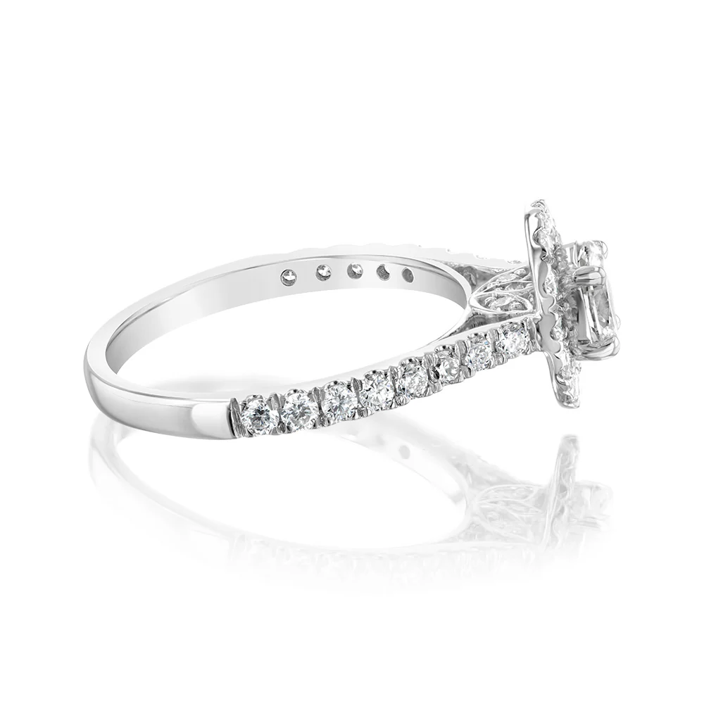 Luminesce Lab Grown 9ct White Gold 1 Carat Diamond Halo Solitaire Ring with Oval Centre Diamond - Image 2
