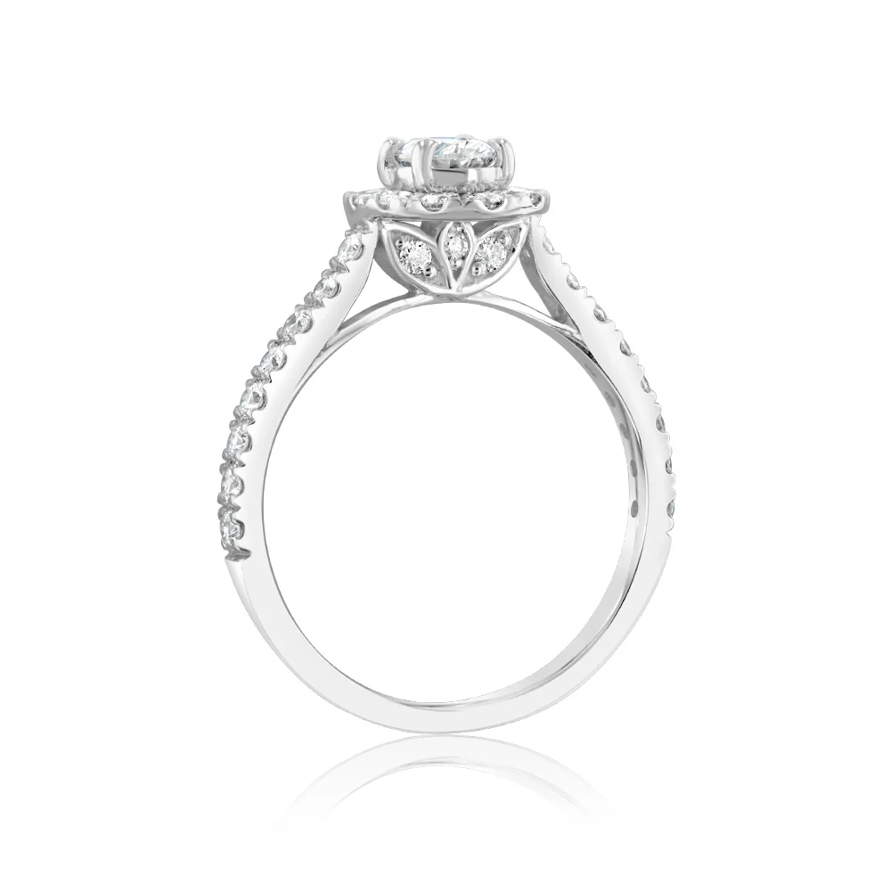 Luminesce Lab Grown 9ct White Gold 1 Carat Diamond Halo Solitaire Ring with Oval Centre Diamond - Image 3