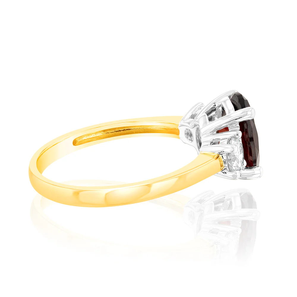 Luminesce Lab Grown 9ct Yellow Gold 0.40 Carat Diamond 2.4ct Garnet Ring - Image 2