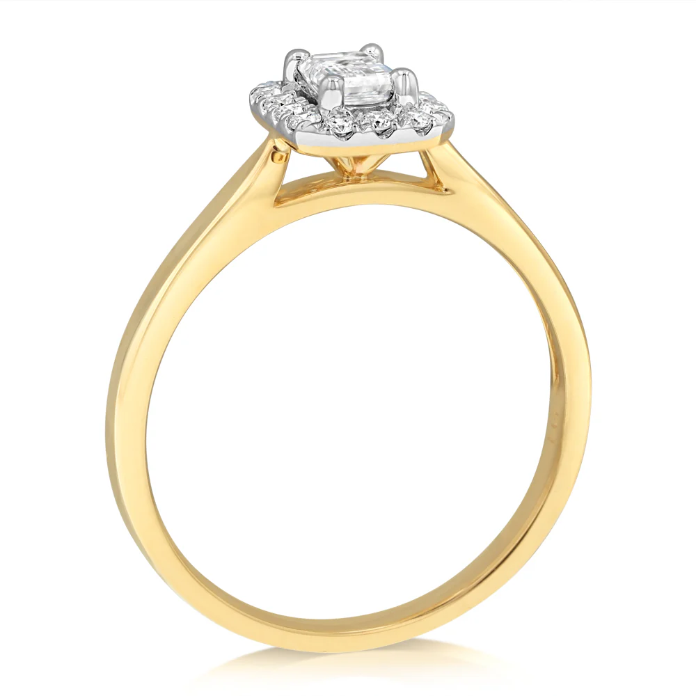 Luminesce Lab Grown 9ct yellow Gold 0.40 Carat Halo Emerald Brilliant Cut Ring - Image 3