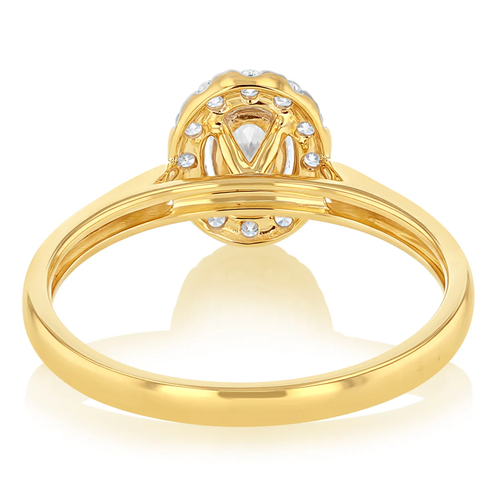 Luminesce Lab Grown 9ct yellow Gold 0.40 Carat Halo Oval Brilliant Cut Ring - Image 4