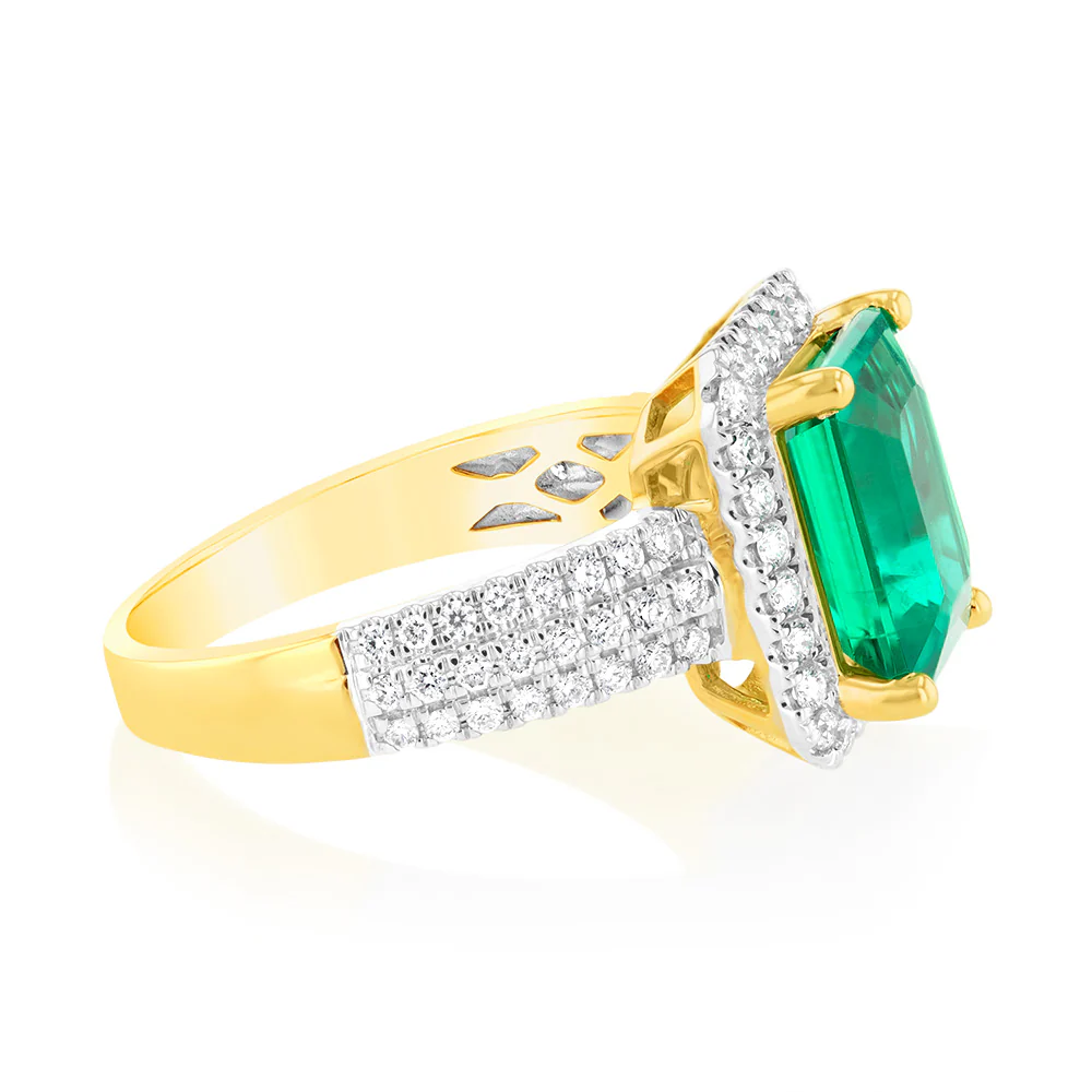 Luminesce Lab Grown 9ct Yellow Gold 0.45 Carat Diamond with 3.25ct Created Emerald - Image 2
