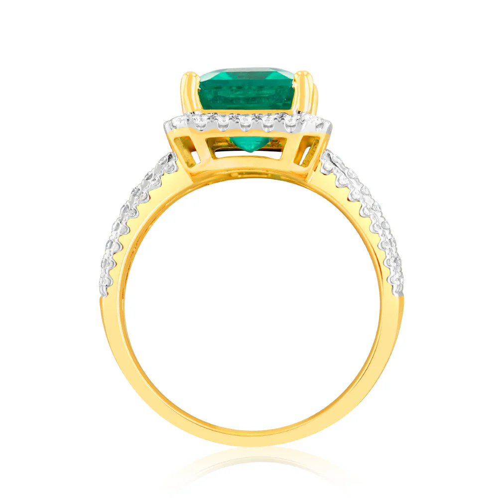 Luminesce Lab Grown 9ct Yellow Gold 0.45 Carat Diamond with 3.25ct Created Emerald - Image 3