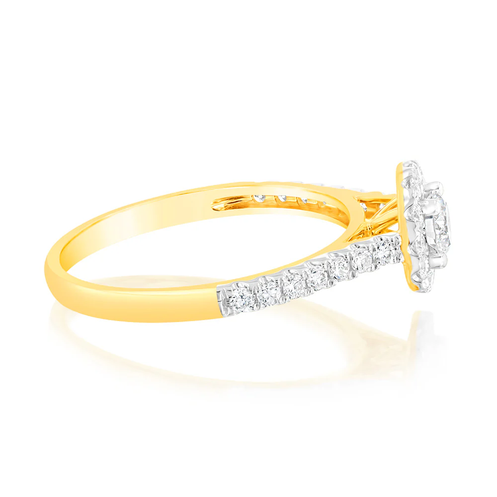 Luminesce Lab Grown 9ct yellow Gold 0.55 Carat Halo Brilliant Cut Ring - Image 2