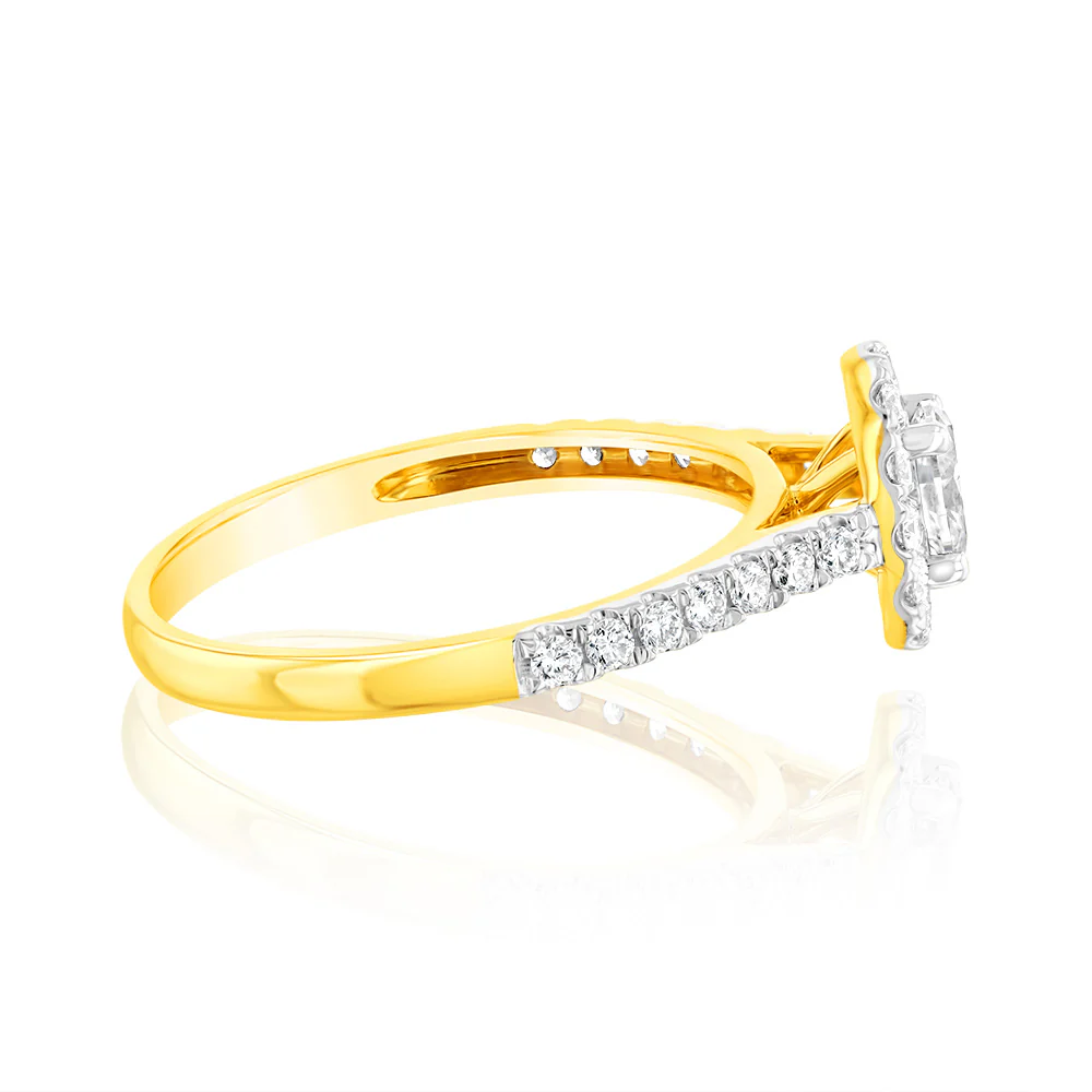 Luminesce Lab Grown 9ct yellow Gold 0.55 Carat Halo Oval Brilliant Cut Ring - Image 2