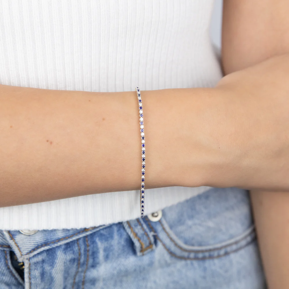 Luminesce Lab Grown 9ct Yellow Gold 0.65 Carat Diamonds + Created Blue Sapphire Bracelet - Image 3