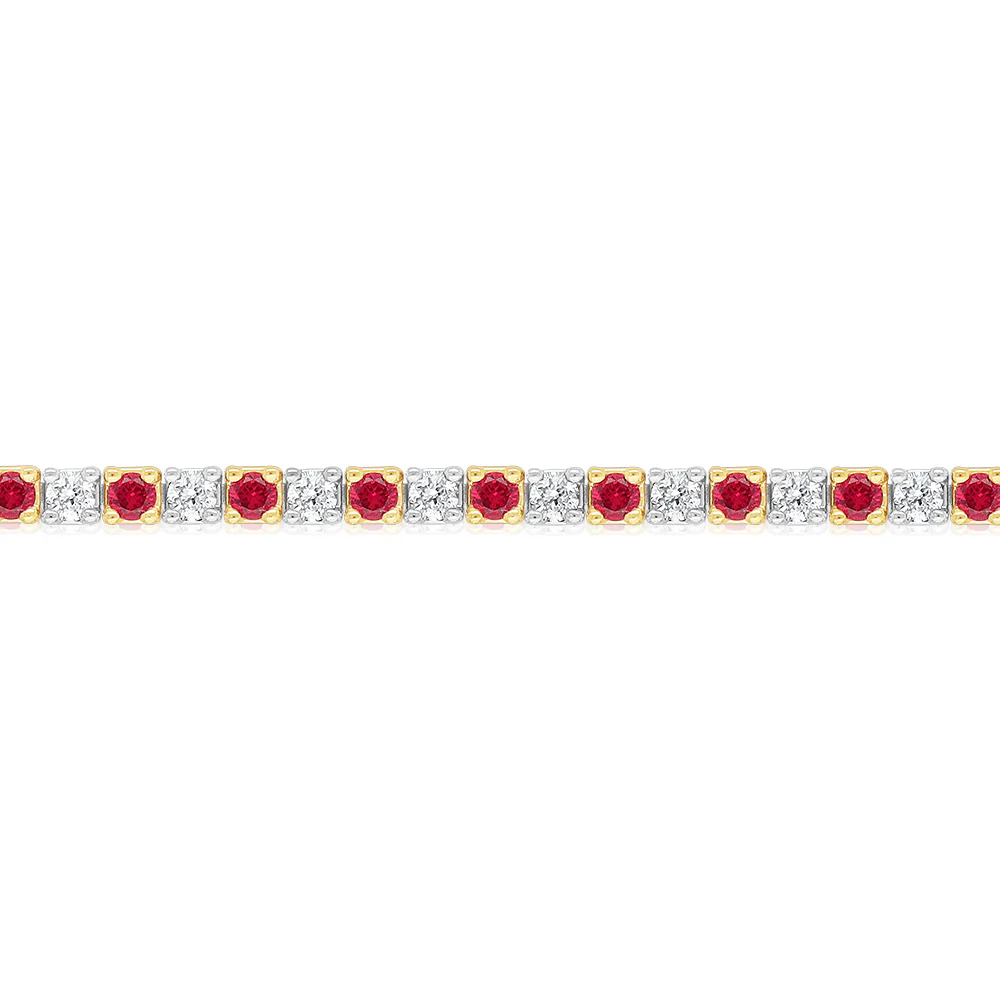 Luminesce Lab Grown 9ct Yellow Gold 0.65 Carat Diamonds + Created Ruby Bracelet - Image 2