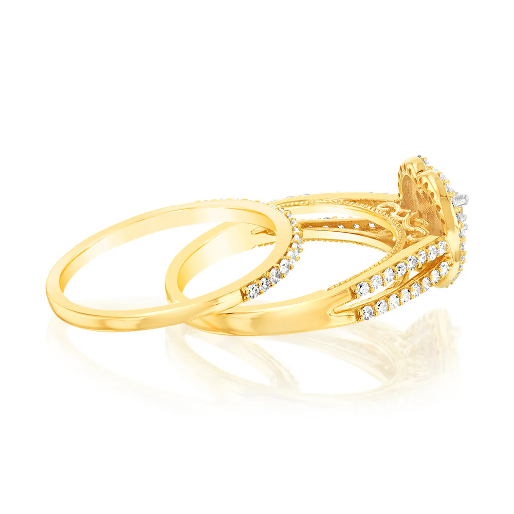 Luminesce Lab Grown 9ct Yellow Gold 0.70 Carat Diamond Heart Shaped Bridal Set - Image 2