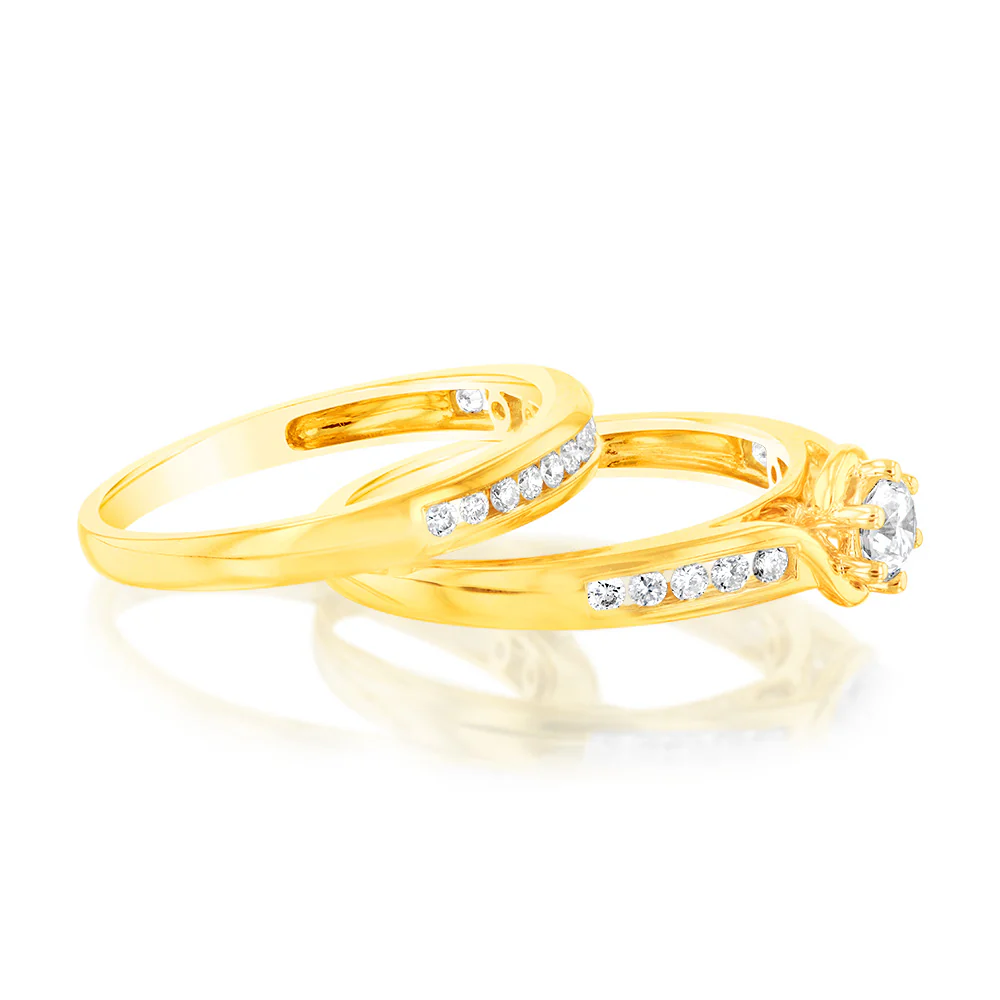 Luminesce Lab Grown 9ct Yellow Gold 1/2 Carat Diamond Bridal Ring Set - Image 2