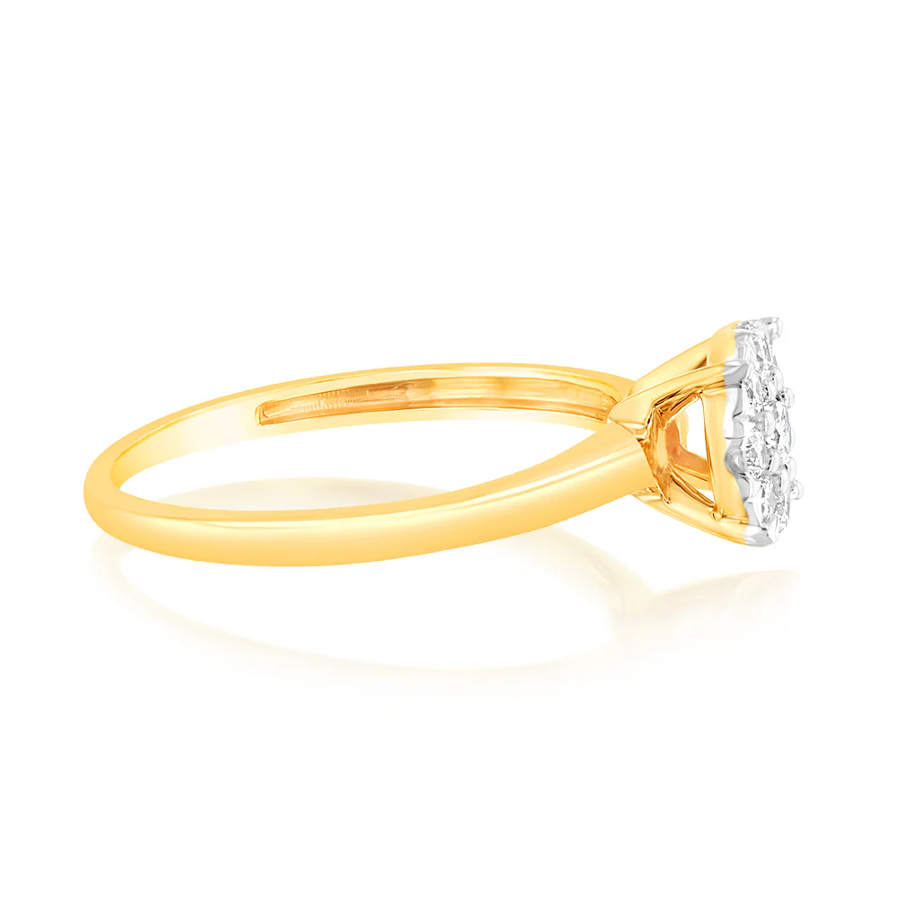 Luminesce Lab Grown 9ct Yellow Gold 1/3 Carat Diamond Flower Shaped Ring - Image 2