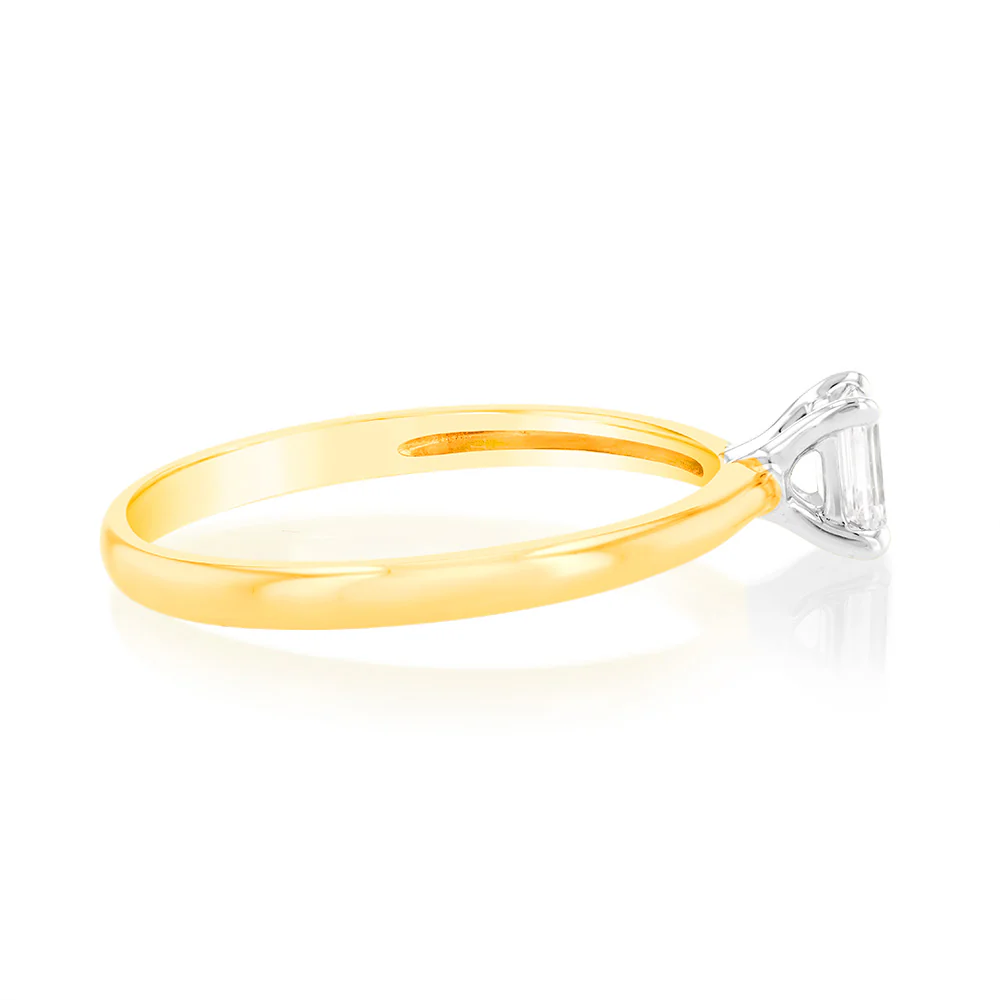 Luminesce Lab Grown 9ct Yellow Gold 1/4 Carat Emerald Cut Solitaire Diamond Ring - Image 2