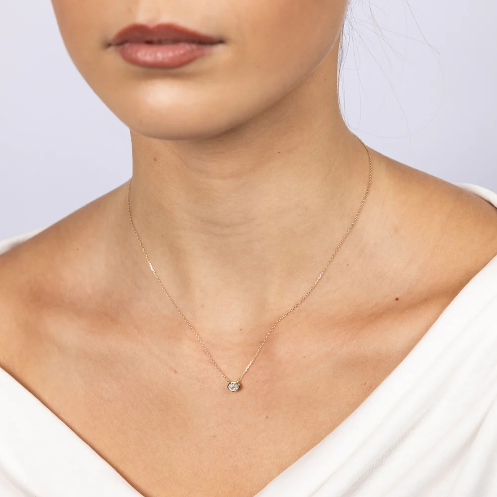 Luminesce Lab Grown 9ct Yellow Gold 1/5 Carat Diamond Oval Shaped Bezel Pendant - Image 2