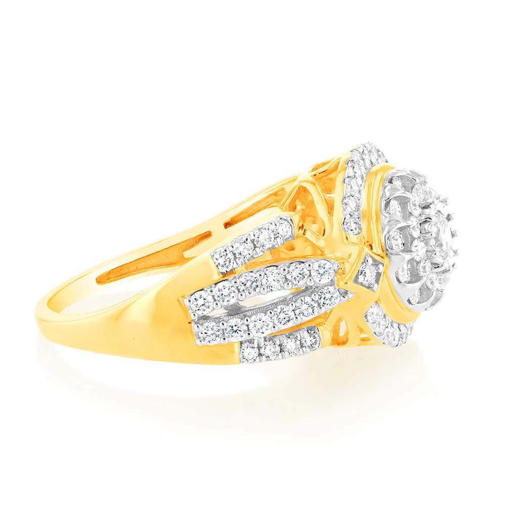 Luminesce Lab Grown 9ct Yellow Gold 1 Carat Diamond Ring with 87 Brilliant Cut Diamonds - Image 2