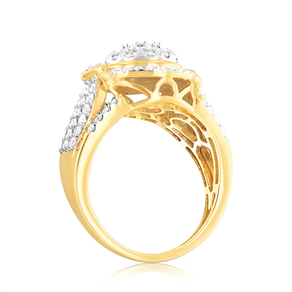 Luminesce Lab Grown 9ct Yellow Gold 1 Carat Diamond Ring with 87 Brilliant Cut Diamonds - Image 3