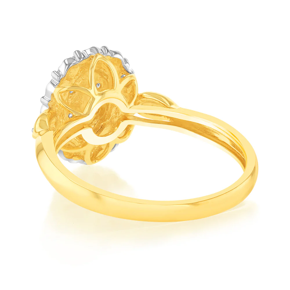 Luminesce Lab Grown 9ct Yellow Gold 10 Diamonds Oval Dress Ring - Image 3