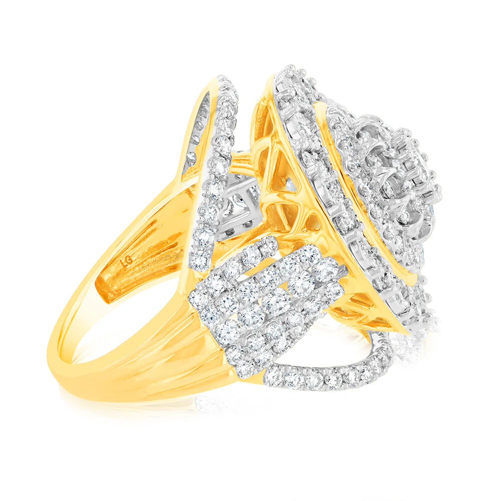 Luminesce Lab Grown 9ct Yellow Gold 2 Carat Diamond Cluster Ring - Image 3