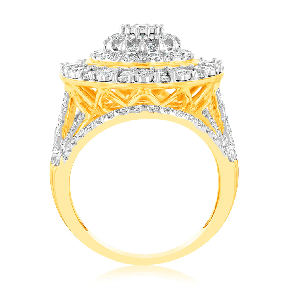 Luminesce Lab Grown 9ct Yellow Gold 2 Carat Diamond Cluster Ring - Image 5