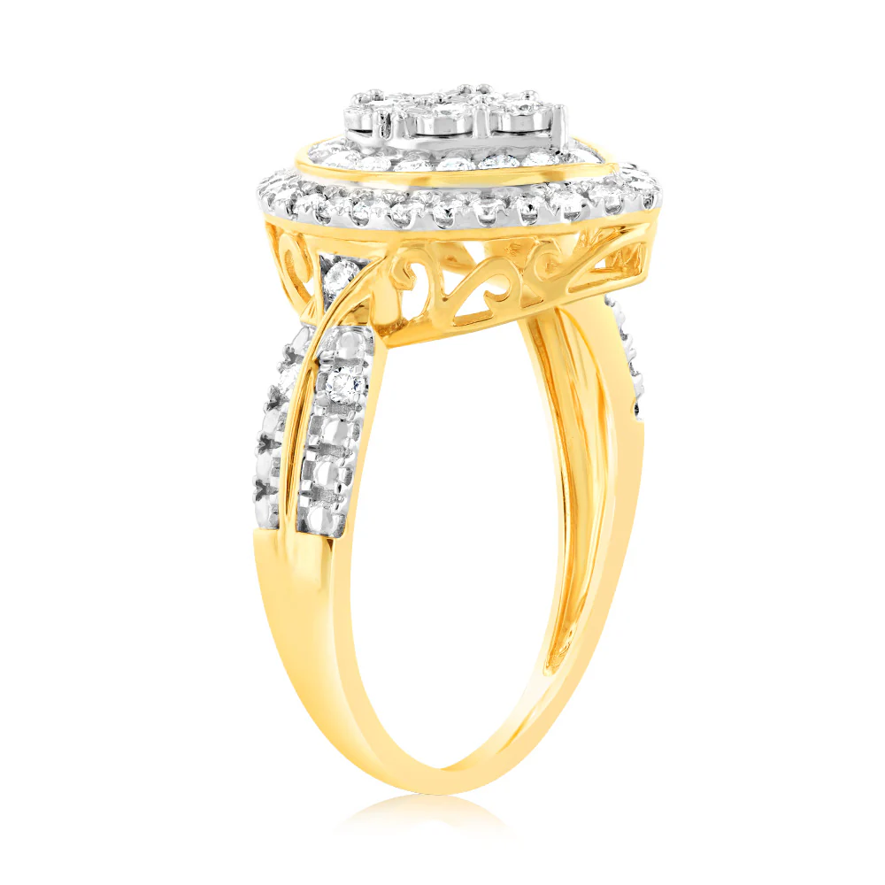 Luminesce Lab Grown 9ct Yellow Gold Pear Shaped Ring in 56 Brilliant Cut Diamonds - Image 3