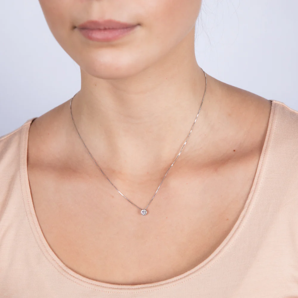 Luminesce Lab Grown Bezel Pendant in 1/4 Carat Diamond with Silver Slider Chain - Image 2