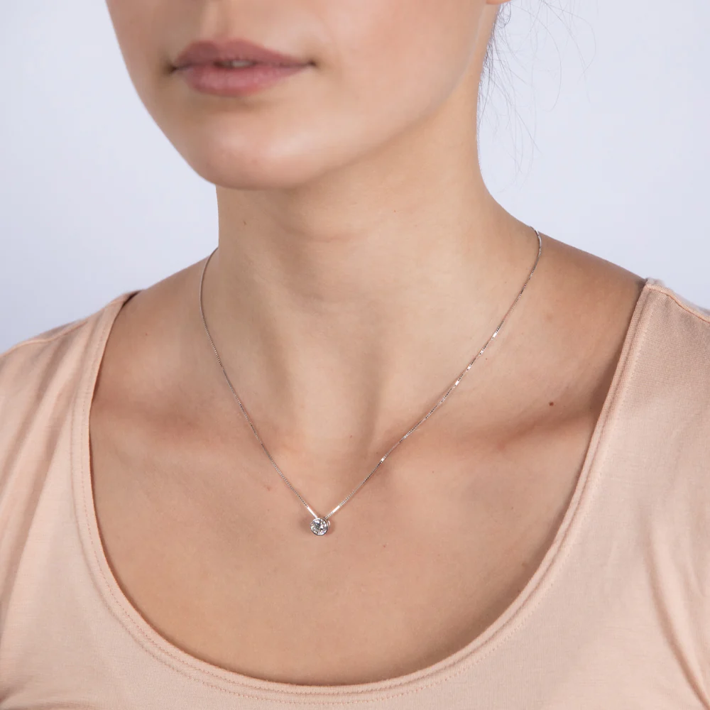 Luminesce Lab Grown Bezel Pendant in 3/4 Carat Diamond with Silver Slider Chain - Image 2