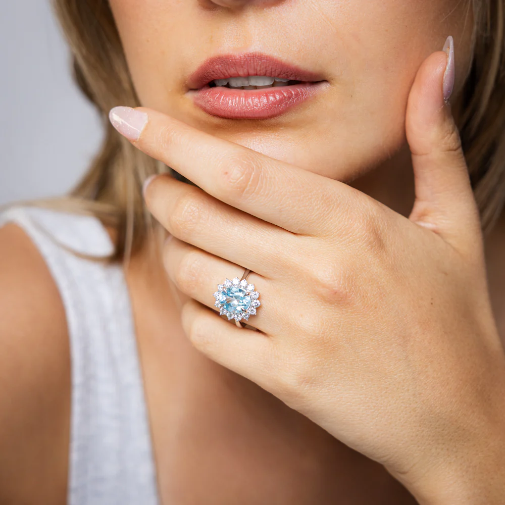 Luminesce Lab Grown Carat 0.70 Carat Diamond and 3.45 Carat Sky Blue Topaz Ring in Sterling Silver - Image 4