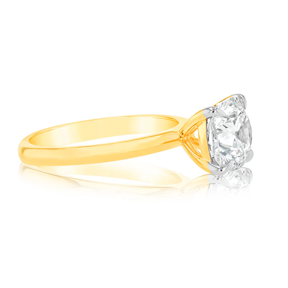 Luminesce Lab Grown Certified 2 Carat Diamond Cushion Cut Ring in 18ct Yellow Gold - Image 2