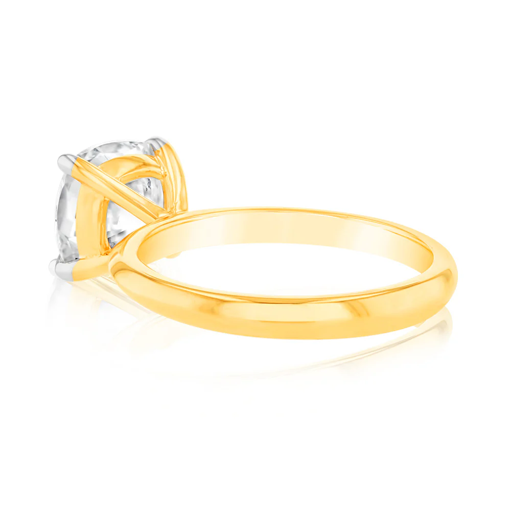 Luminesce Lab Grown Certified 2 Carat Diamond Cushion Cut Ring in 18ct Yellow Gold - Image 3