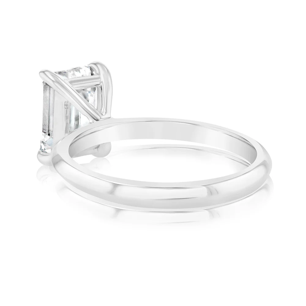 Luminesce Lab Grown Certified 2 Carat Diamond Emerald Cut Ring in 18ct White Gold - Image 3