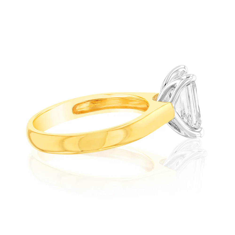 Luminesce Lab Grown Certified 2 Carat Emerald Diamond Ring in 18ct Yellow Gold - Image 2