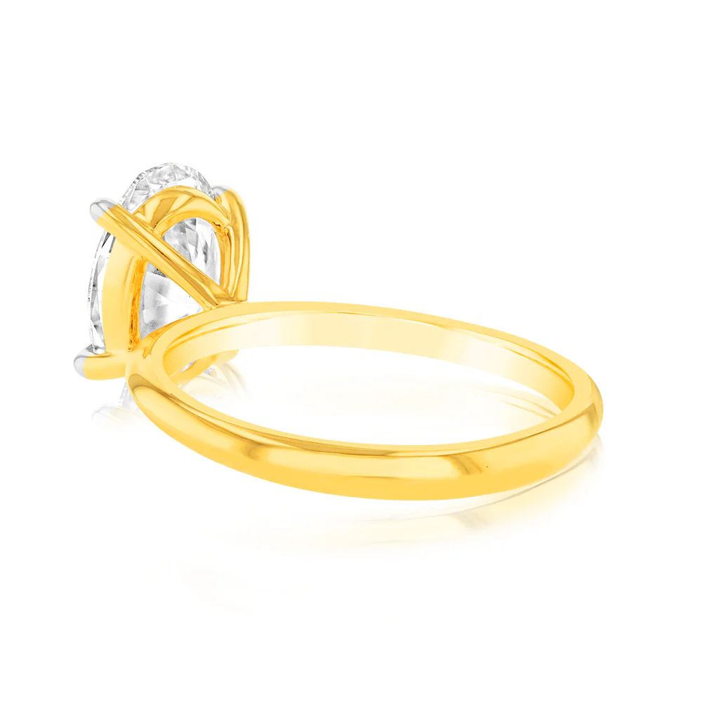 Luminesce Lab Grown Certified 2 Carat Oval Diamond Ring in 18ct Yellow Gold - Image 3