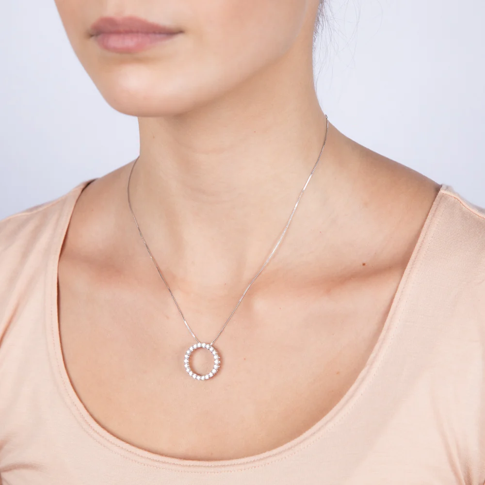 Luminesce Lab Grown Circle Pendant in 1 Carat Diamond with Silver Slider Chain - Image 2