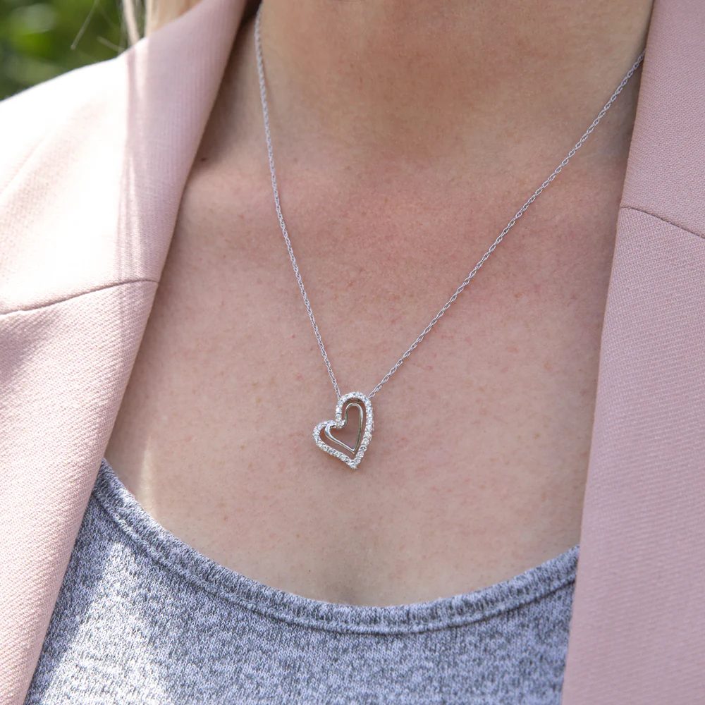 Luminesce Lab Grown Diamond 1/2 Carat Silver Double Heart Pendant on 45cm Chain - Image 2