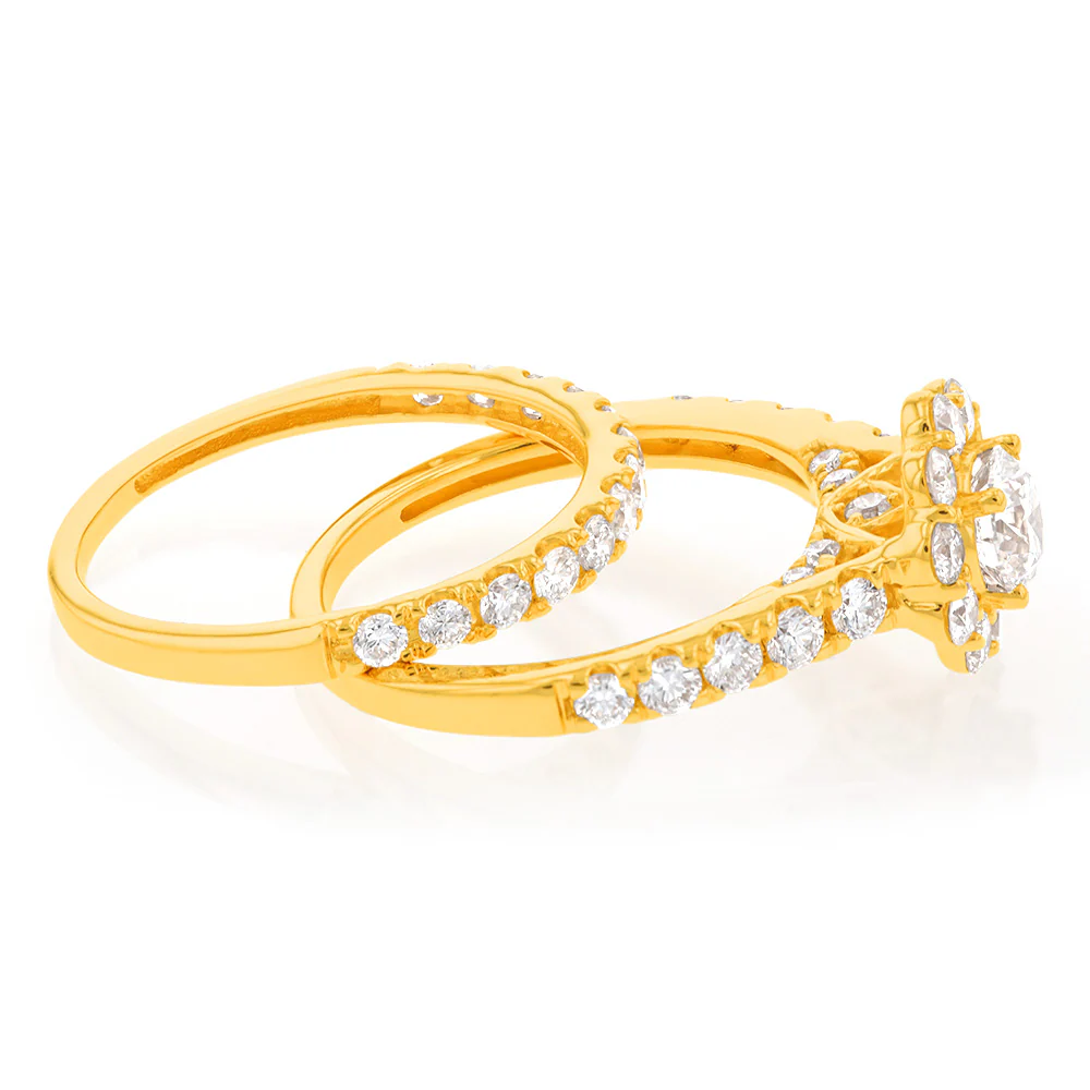 Luminesce Lab Grown Diamond 1.5Ct Bridal Set in Halo Design set in 14ct Yellow Gold - Image 2