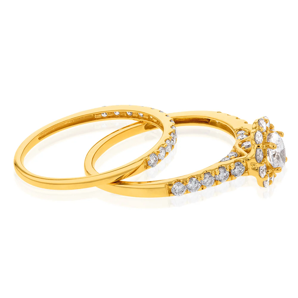 Luminesce Lab Grown Diamond 1.5Ct Bridal Set in Halo Design set in 14ct Yellow Gold - Image 2