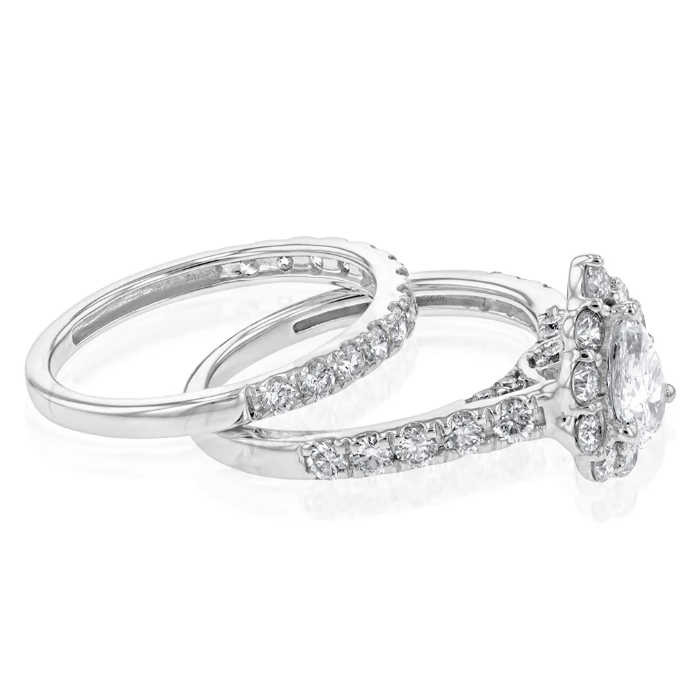 Luminesce Lab Grown Diamond 1.5Ct Bridal Set Pear Centre Halo in 14ct White Gold - Image 2