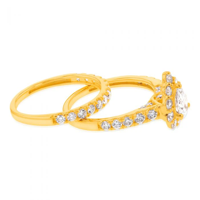Luminesce Lab Grown Diamond 1.5Ct Bridal Set Pear Centre Halo in 14ct Yellow Gold - Image 2