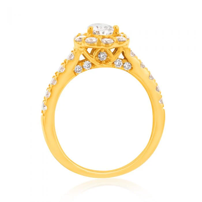 Luminesce Lab Grown Diamond 1.5Ct Bridal Set Pear Centre Halo in 14ct Yellow Gold - Image 3