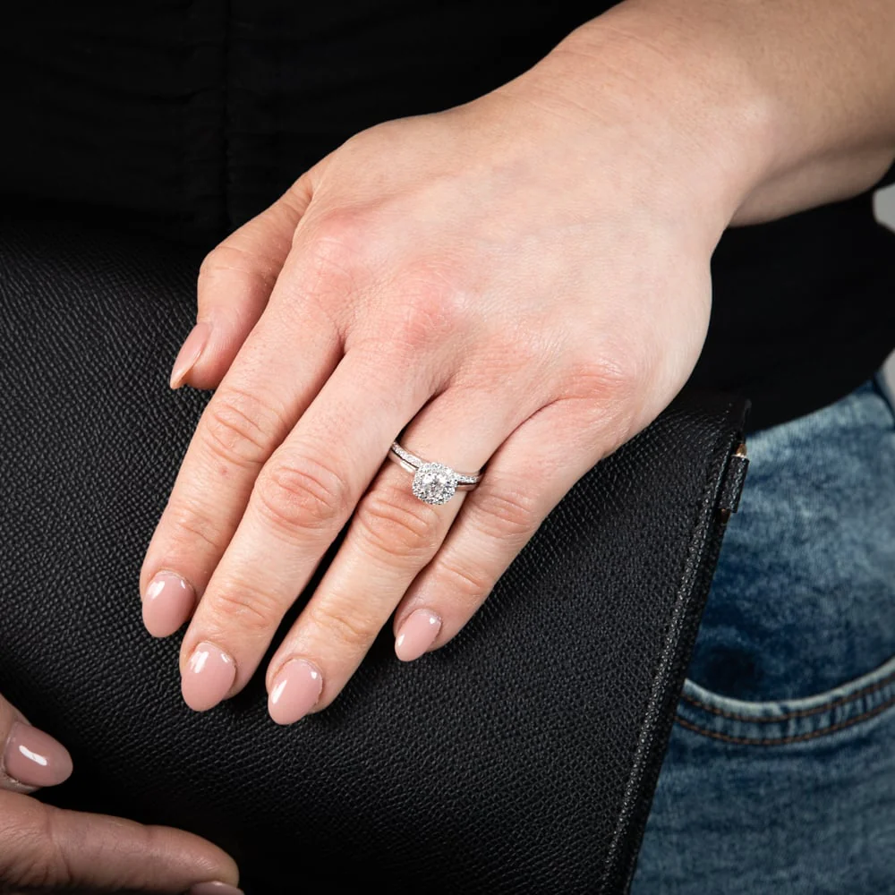 Luminesce Lab Grown Diamond 1 Carat Bridal Set in Halo Design set in 18ct White Gold - Image 3